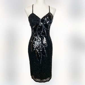 BLACK TIE Made by He-Ro Industries Sequin Beaded Dress Sleeveless Black Size 4